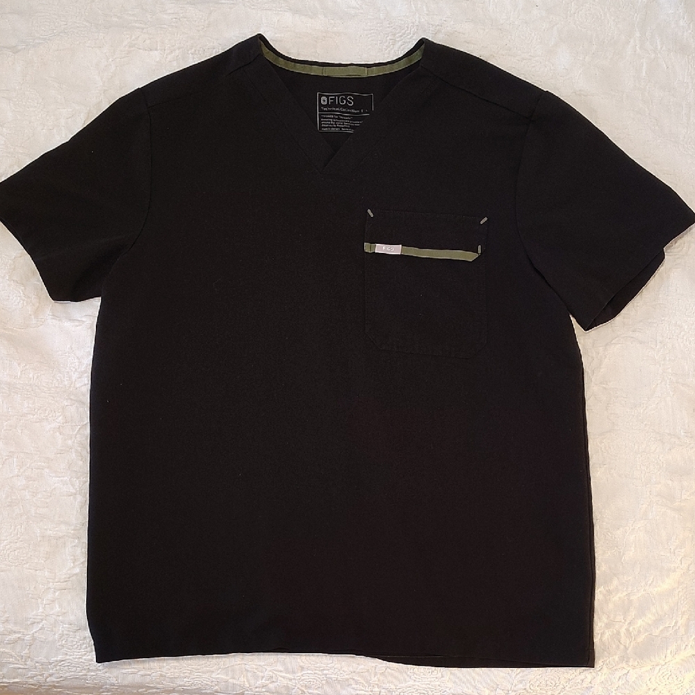 Figs Men's Black V-Neck Short Sleeve Tee